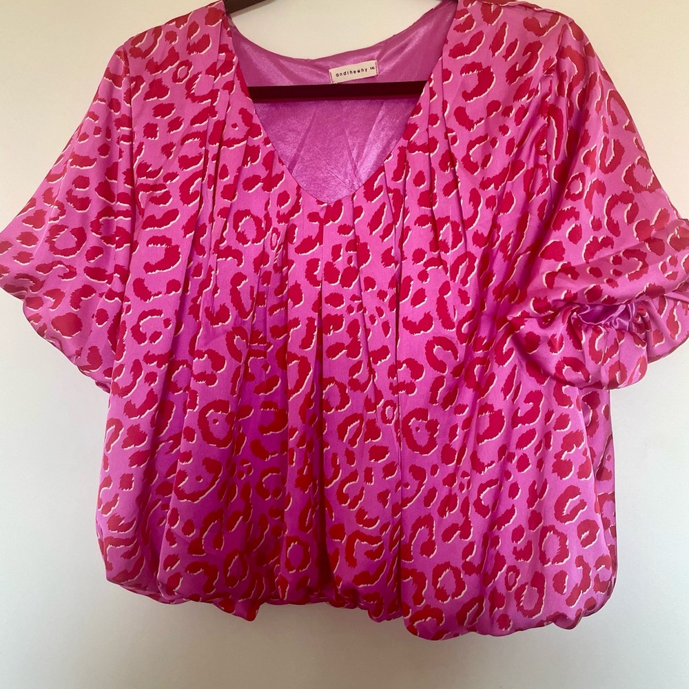 And The Why Pink Puff Sleeve Blouse Relaxed Boxy Style
